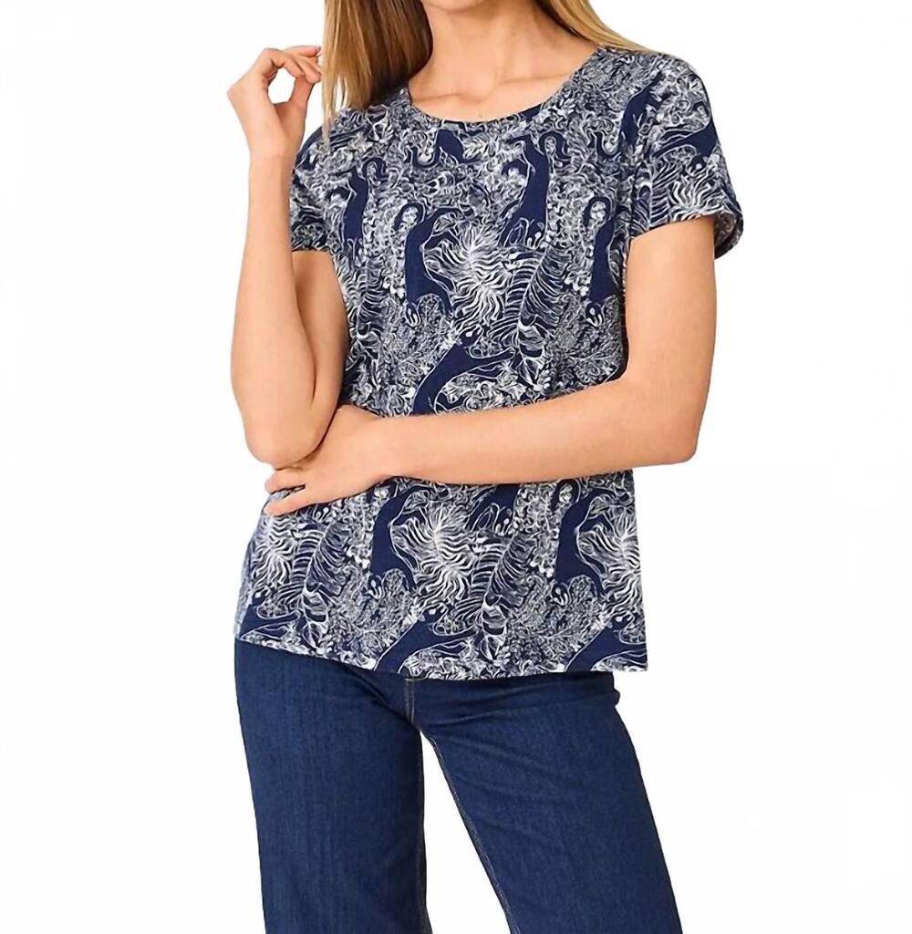 NEW LILLY PULITZER etta scoop neck top in low tide navy lil palm prowl